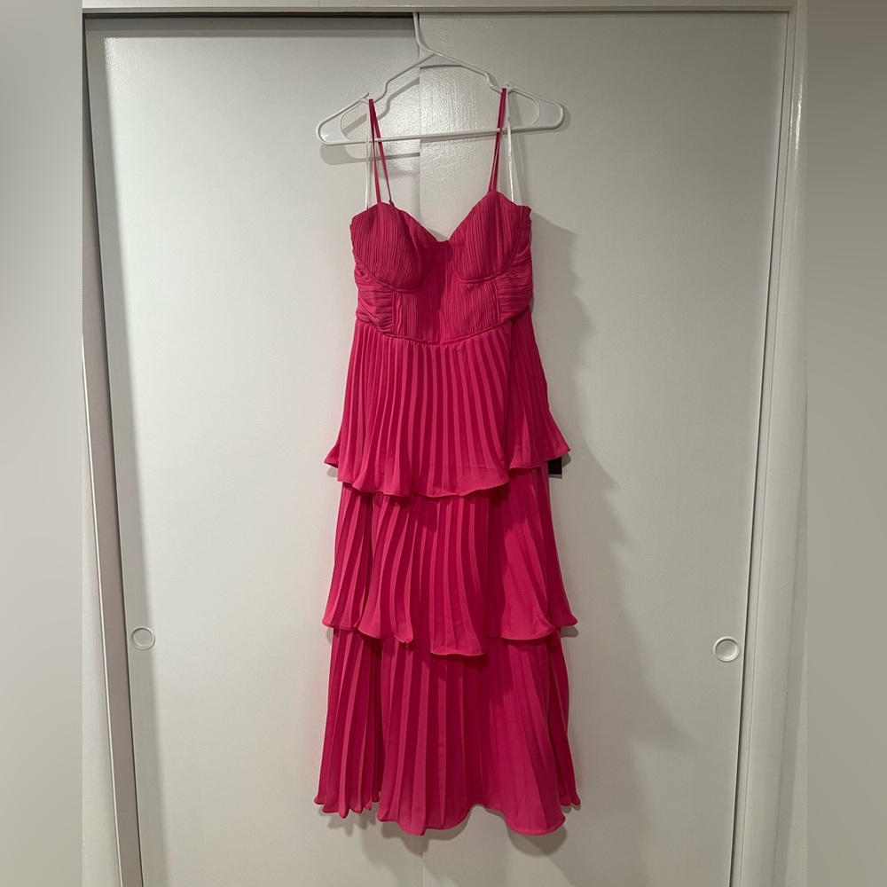 Cascading Crush Hot Pink Tiered Bustier Midi Dress